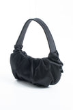 Pleated Satin Shoulder Bag - Black