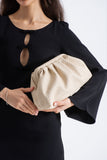 Textured Pu Leather Large  Pouch Bag with Detachable Crossbody Strap - Cream