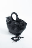 Textured Pu Leather Top Handle Tote Bag - Black