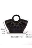 Textured Pu Leather Top Handle Tote Bag - Black