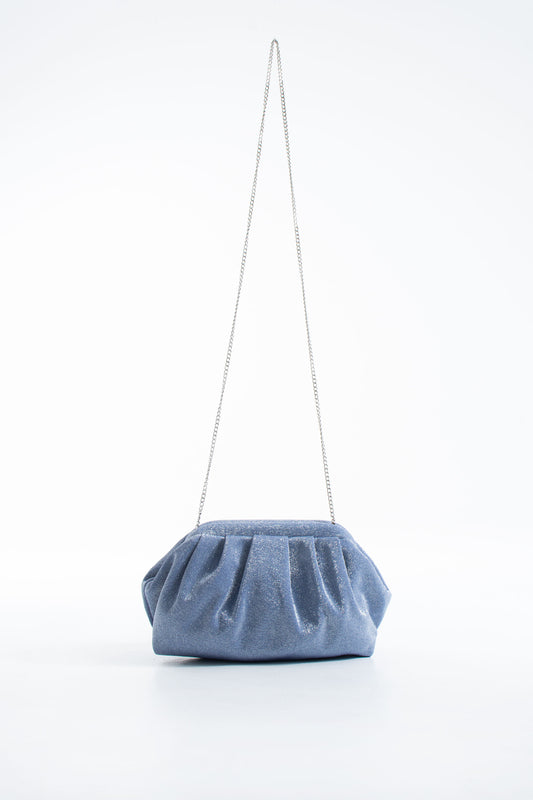 Shimmery Pouch Bag with Detachable Crossbody Strap - Light Blue