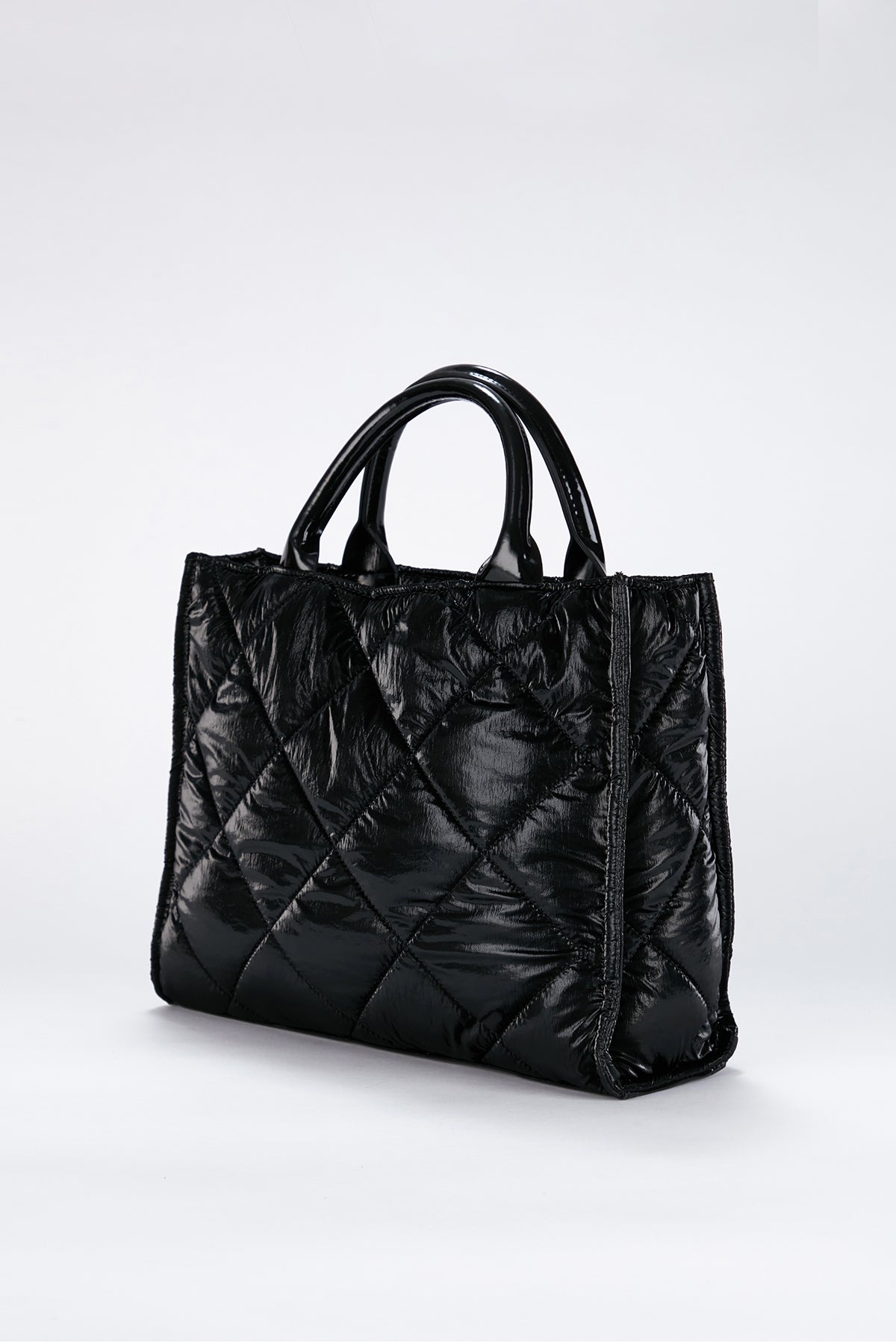 Quilted Tote Bag with Detachable Crossbody Strap - Black