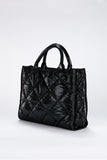 Quilted Tote Bag with Detachable Crossbody Strap - Black