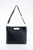 Handle Detail Pu Leather Large Handbag with Detachable Strap - Black