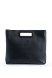 Handle Detail Pu Leather Large Handbag with Detachable Strap - Black