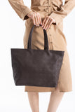 Woven Pu Leather Tote Bag with Matching Zipper Pouch 2PCS Set - Brown