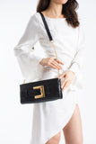 PU Leather Shoulder & Clutch Bag with Large Gold Buckle - Black