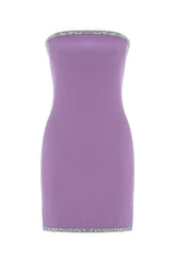 Diamante Trim Strapless Mini Dress - Lilac