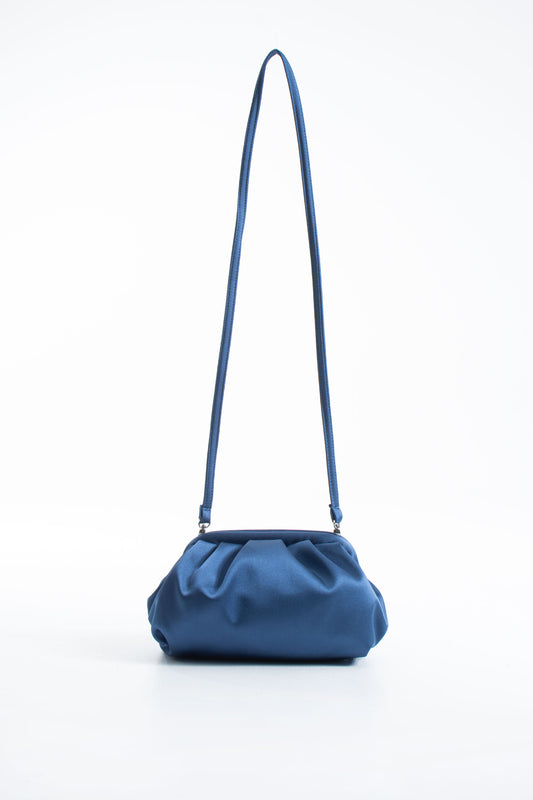 Satin Pouch Bag With Detachable Crossbody Strap - Blue