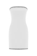 Trägerloses Minikleid mit Strassbesatz – Weiß