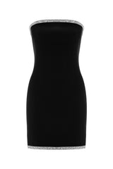 Diamante Trim Strapless Mini Dress - Black