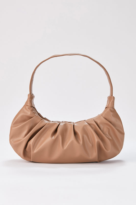 Pleated Pu Leather Shoulder Bag - Nude