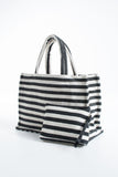 Striped Canvas Summer Tote Bag  with Matching Zipper Pouch 2 Pcs Set