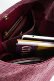 Woven Suede Slouchy Tote Bag with Matching Zipper Pouch 2PCS Set - Burgundy