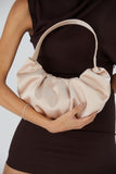 Pleated Satin Shoulder Bag - Beige