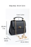 Pu Leather Top Handle Satchel Crossbody Bag - Black