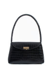 Croc Pu Flap Shoulder Bag - Black
