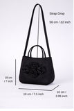 Floral Satin Handbag with Detachable Crossbody Strap - Black