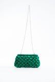 Puffy Quilted Satin Clucth Bag with Detachable Crossbody Strap - Green