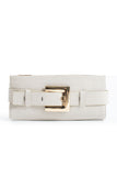 Croc PU Leather Shoulder & Clutch Bag with Large Gold Buckle - Cream