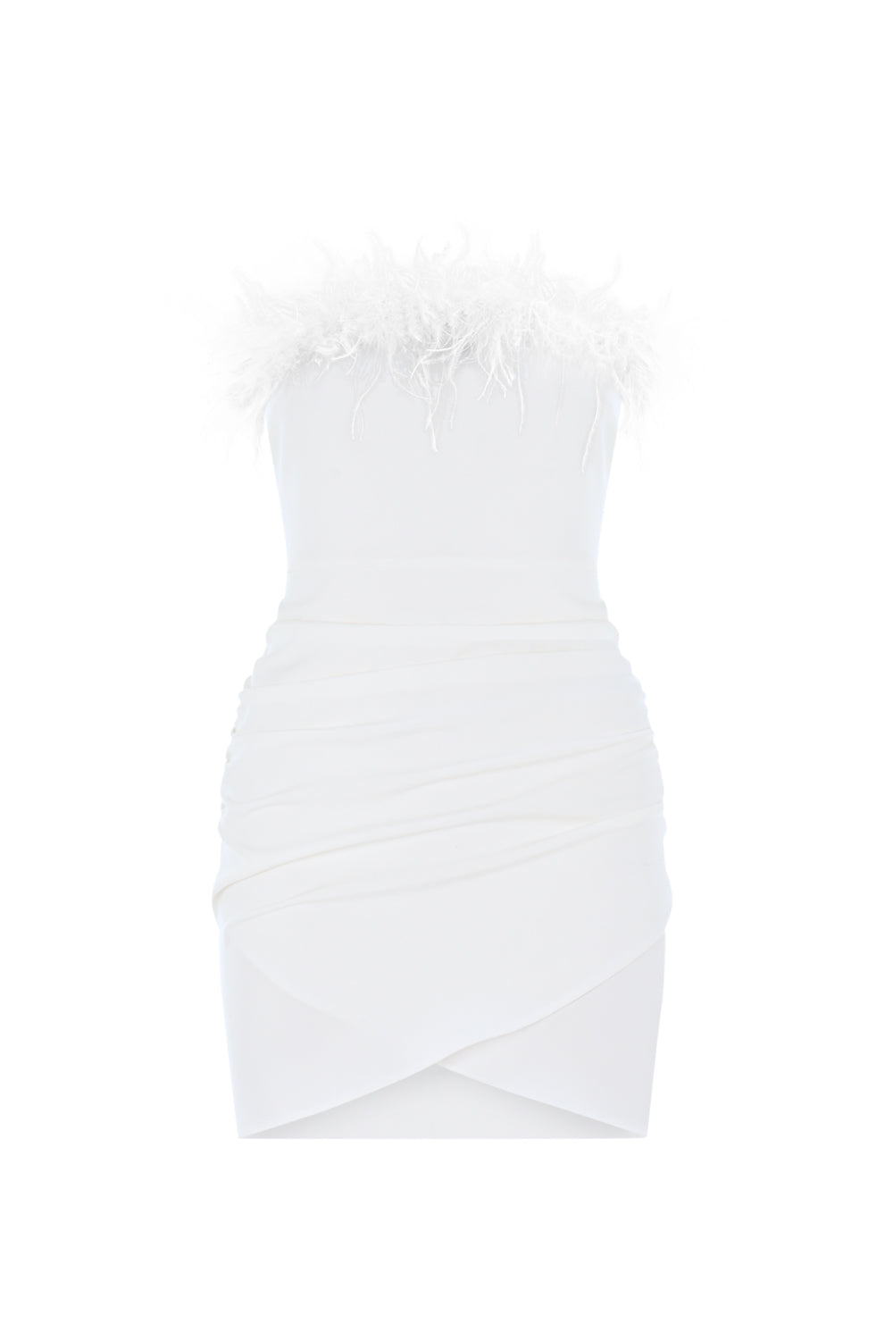 Mini robe bustier bordée de fausses plumes - Blanc 