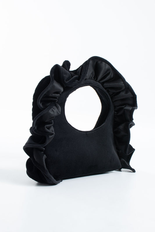 Ruffle Handle Grab Bag - Black