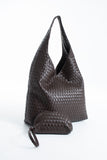 Braided Pu Leather  Slouchy Tote Bag - Brown