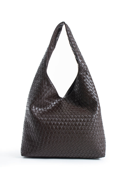 Braided Pu Leather  Slouchy Tote Bag - Brown