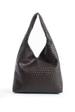 Braided Pu Leather  Slouchy Tote Bag - Brown