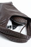 Braided Pu Leather  Slouchy Tote Bag - Brown