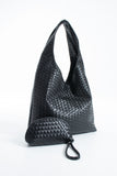 Braided Pu Leather  Slouchy Tote Bag - Black