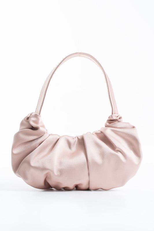 Pleated Satin Shoulder Bag - Beige