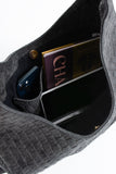 Woven Suede Slouchy Tote Bag with Matching Zipper Pouch 2PCS Set - Black