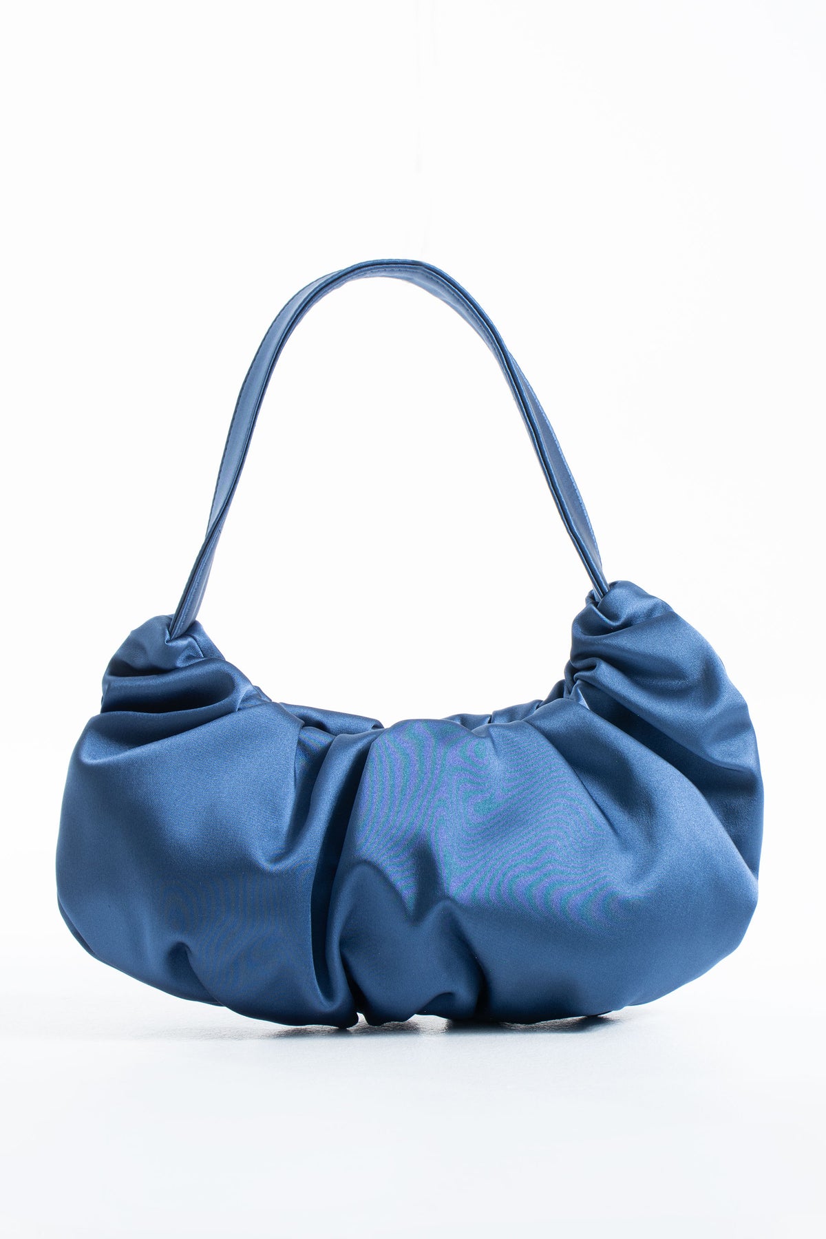 Pleated Satin Shoulder Bag - Blue