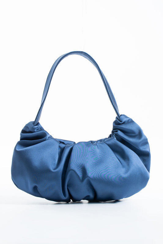 Pleated Satin Shoulder Bag - Blue