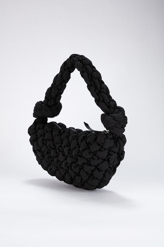 Puffy Quilted Lightweight Shoulder Bag - Black
