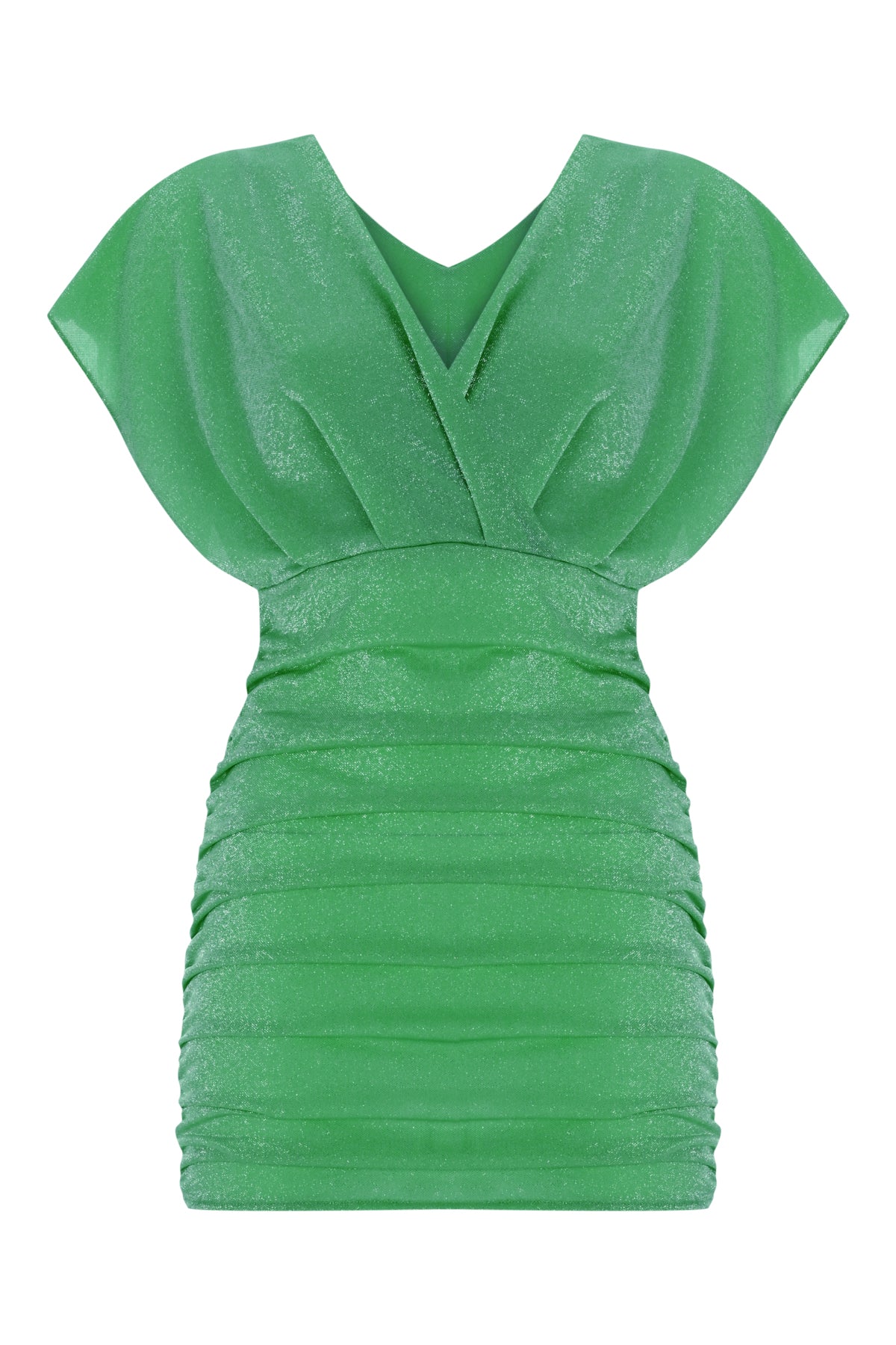 Shimmery V-Neck Gathered Dress - Green