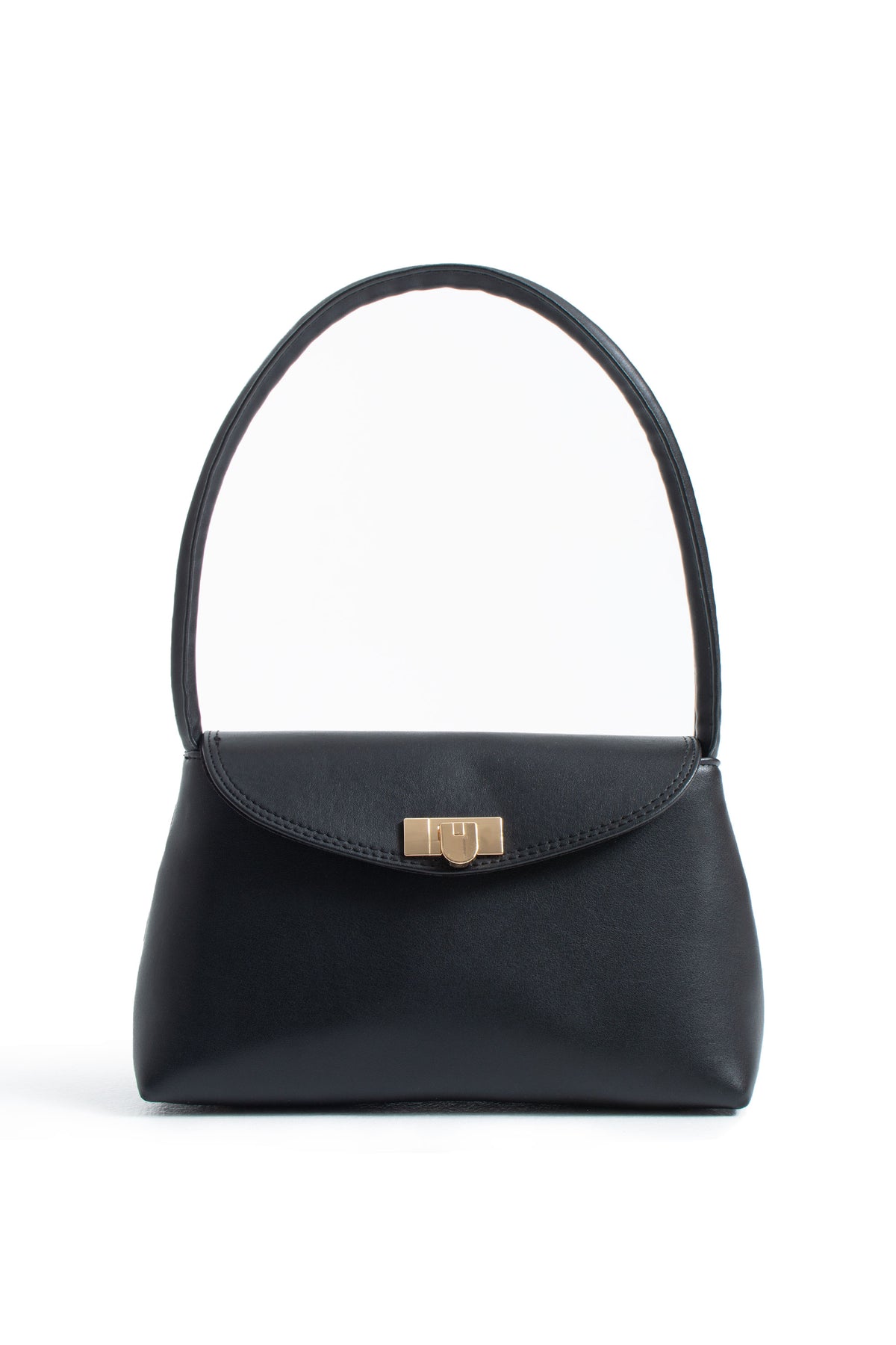 Pu Leather Flap Shoulder Bag - Black