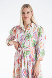 Women’s Linen Blend Ornamental Print Midi Shirt Dress - Cream