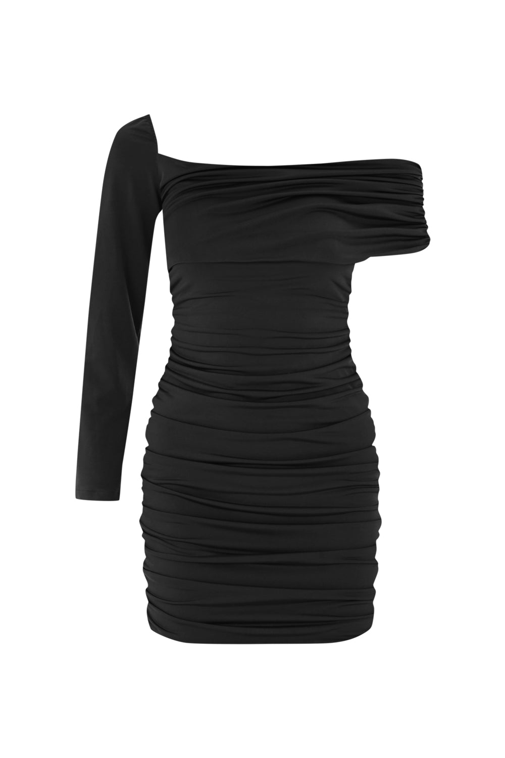 One Shoulder Gathered Dress - Black