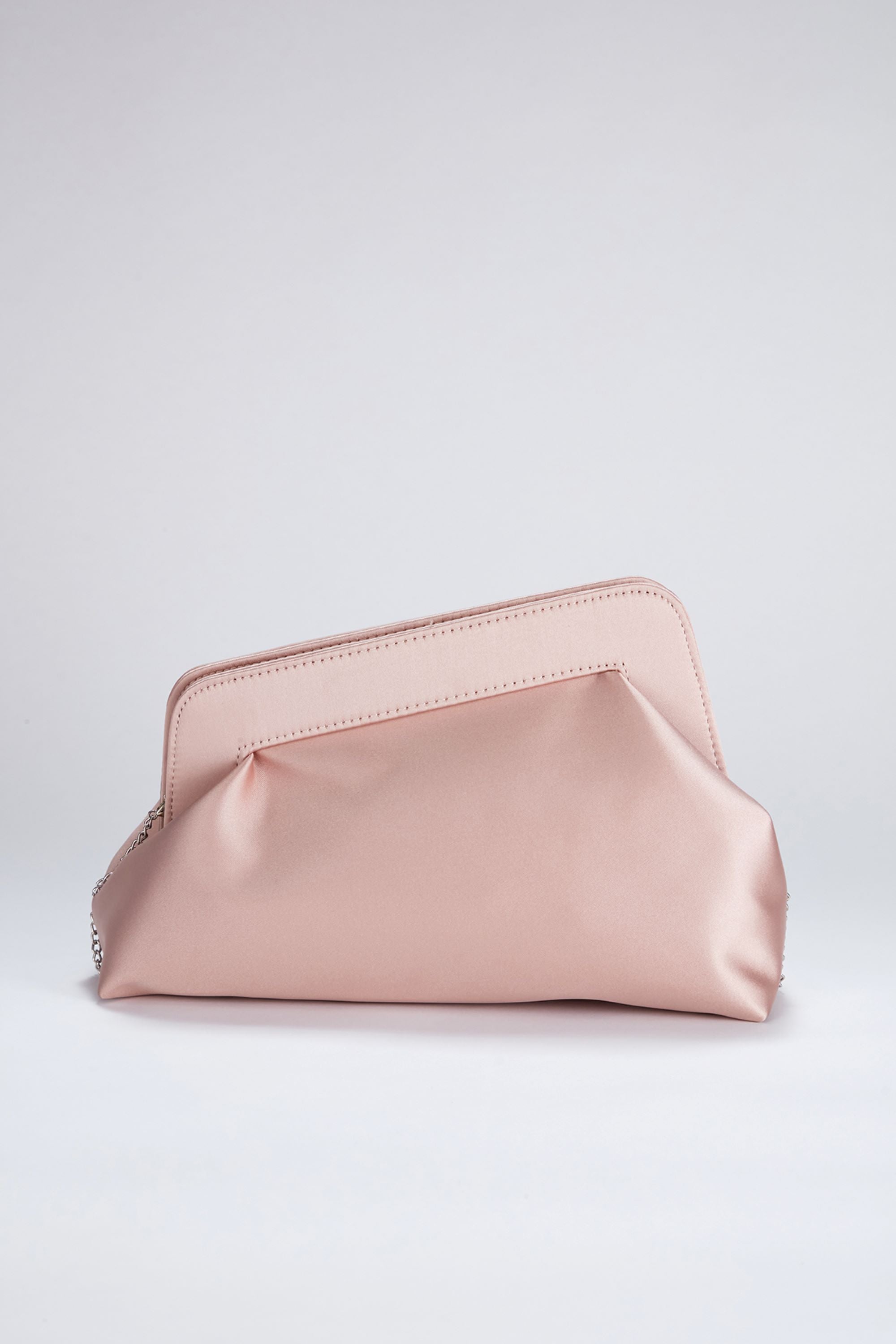 Asymmetrical Satin Clutch Bag with Chain Strap - Nude