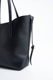 Pu Leather Large Tote Bag with Matching Zipper Pouch  2PCS Set - Black