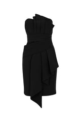 Pleat Detail Mini Dress - Black