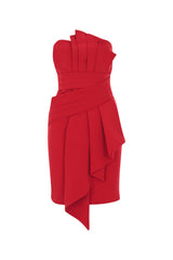 Pleat Detail Mini Dress - Red