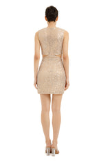 Cut Out Diamante Sequin Mini Dress - Nude