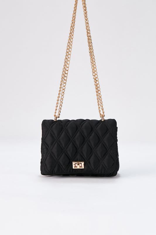 Quilted Satin Mini Crossbody & Shoulder Bag - Black