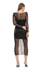 Diana Shimmery Mesh Midi Dress - Black