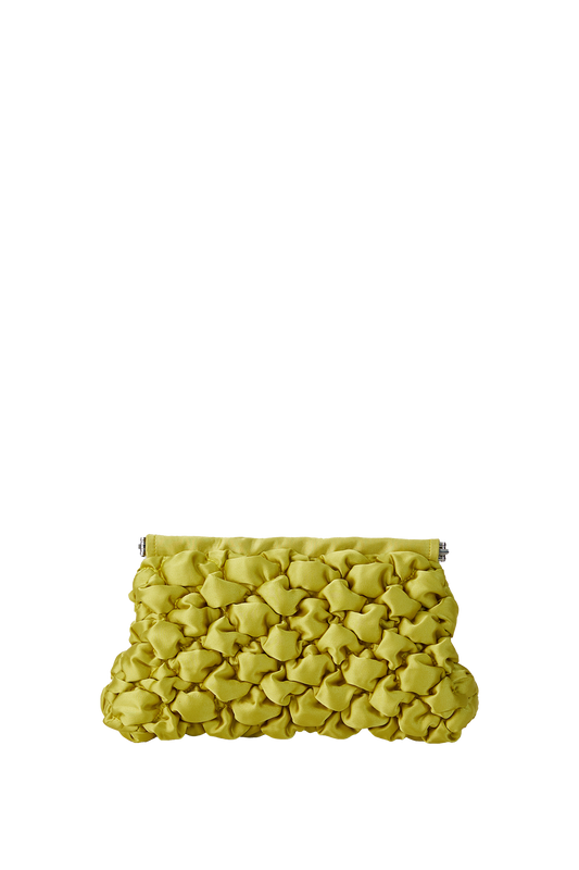 Quilted Satin Clutch Bag - Lime Green