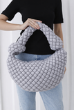 Puffy Quilted Lightweight Large Shoulder Bag - Grey