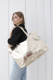 Metallic Finish Pu Leather Weekend Bag - Gold